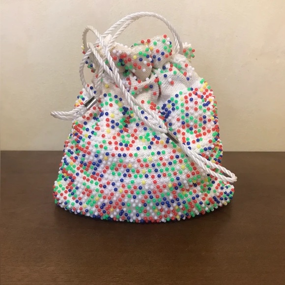 Handbags - Vintage Rainbow Beaded Reversible Drawstring Pouch | Vintage Marble Bag